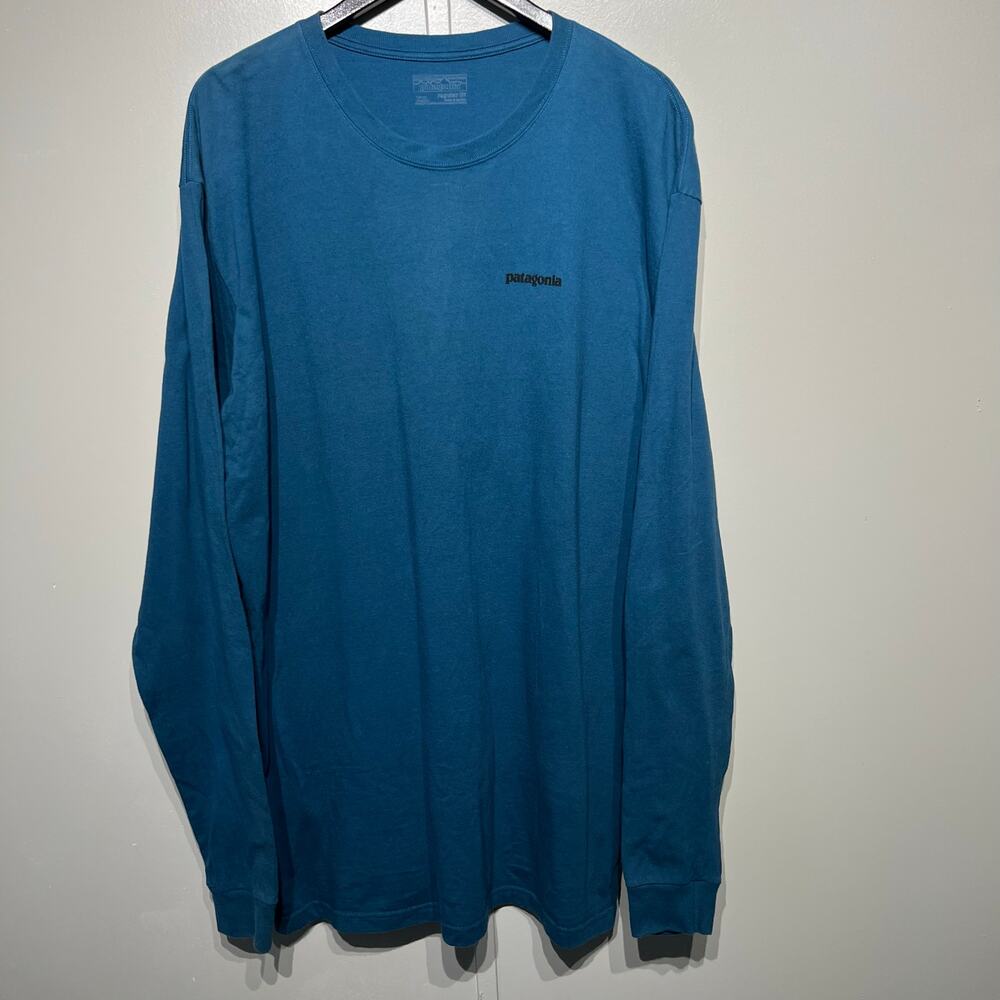 Patagonia Spellout Blue Crew Neck Long Sleeve Pullover Tee | Men's Size XXL